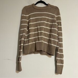 Banana Republic Cotton Silk Crewneck Sweater River Bank Beige Stripe Size Small